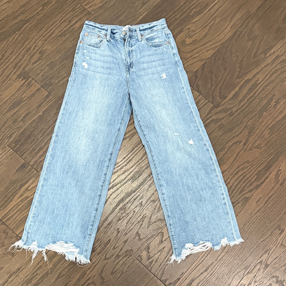 Pistola Light Blue Distressed Wide Leg Jeans